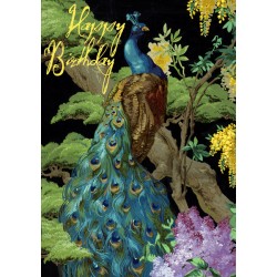 Carte double GM et enveloppe - Happy Birthday (peacock)