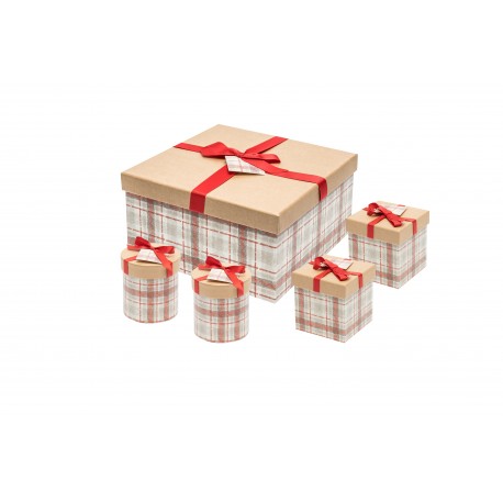 Trinket box bow S/5 - Merry Gray Plaid