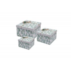 Set de 3 boîtes carrées gigognes MM Noël (ruban) - Snowy Trees