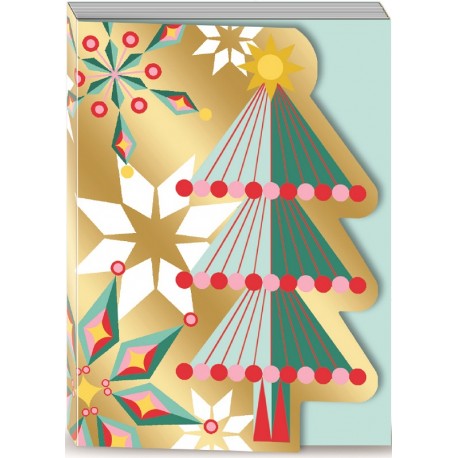 Christmas pocket notepad - Gold Blue Tree