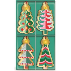 Boite 16 étiquettes cadeaux Noel (4 motifs) - Gold Trees
