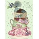 Carte double GM et enveloppe - Happy Birthday (bird & tea cups)