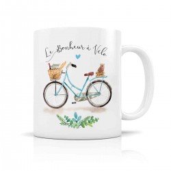 Mug ceramic 350ml - Le bonheur à vélo (bleu)