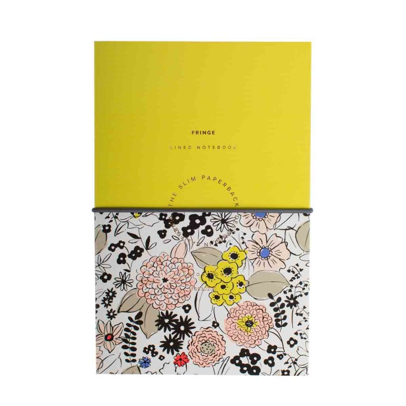 Carnet de notes jaune et élastique avec motifs floraux 120 pages