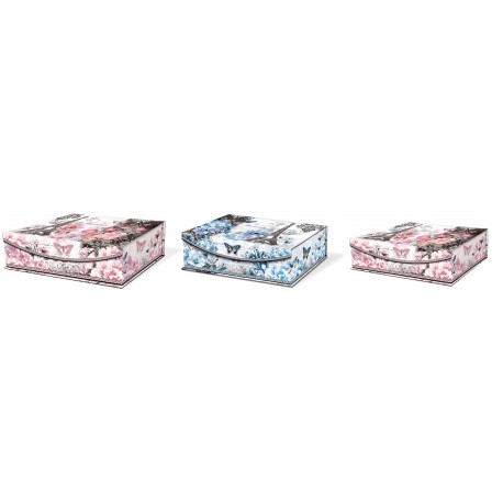 Set 3 rect. flap box - Pink floral Paris