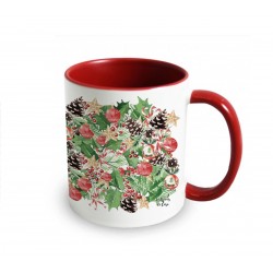 Mug céramique 350ml (int/anse rouge) - Noël floral