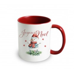 Mug céramique 350ml (int/anse rouge) - Joyeux Noël (bonhomme)