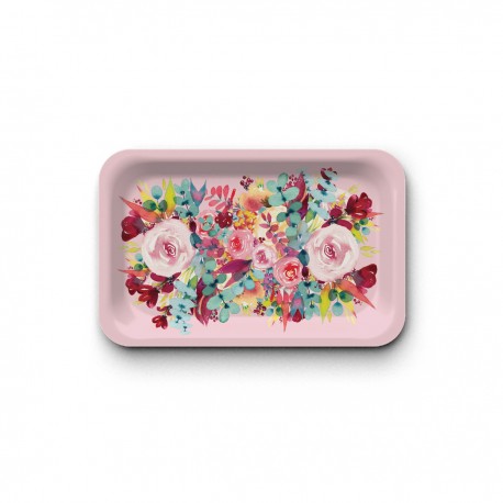 Plateau rectangulaire kraft (28x18 cm) - Floral rose (blush pink)
