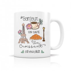 Mug ceramic 350ml - Bonjour un café un croissant