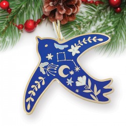 Ornement Noël à suspendre (10 cm) - Hirondelle (Bleu)
