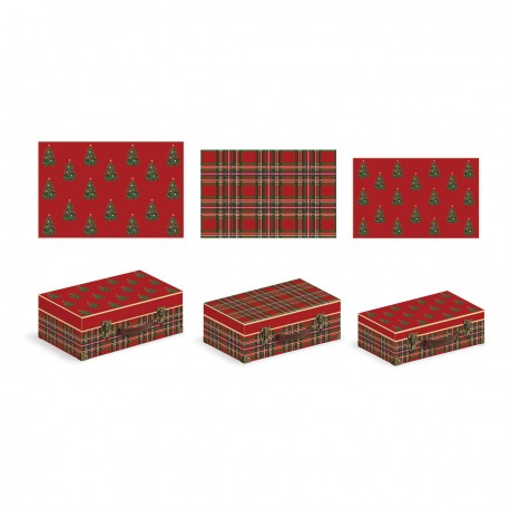 Set de 3 valises rectangulaires gigognes GM - Red green plaid trees