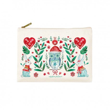 Trousse rectangulaire PM (20x13 cm) - Noël Folk (chouette)