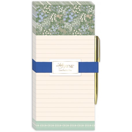 List pad with pen - Sweet boutique (Sage ditsy)