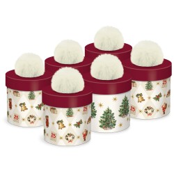 Set of 3 square 2 cylindrical boxes with pompom - Ephemera Stripe