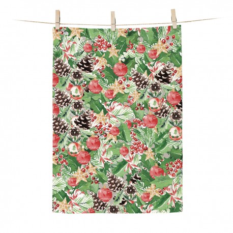 Torchon 100% coton GOTS - Noël floral