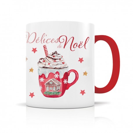 Mug ceramic 350ml (red inside and handle) - Délices Noël