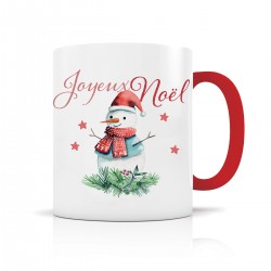 Mug céramique 350ml (int/anse rouge) - Joyeux Noël (bonhomme)