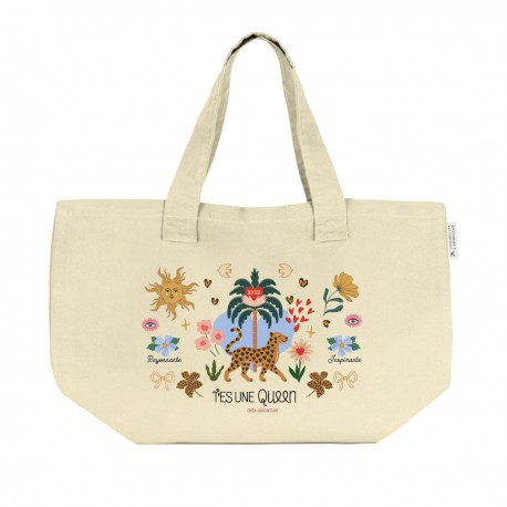 Grand sac cabas en coton beige avec fermeture - Le Soleil (queen)