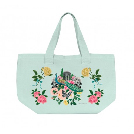 Grand sac cabas en coton vert avec fermeture - Le Jardin des Secrets
