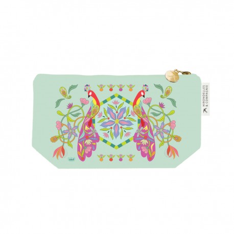 Trousse rectangulaire vert PM (24x13 cm) - Paon-paon-pidou(cachemire)