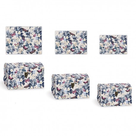 Set de 3 coffres rectangulaires gigognes - Butterfly Garden Blue
