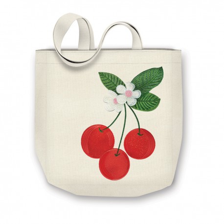 Embroidered fabric tote - Fruit & fleur (Cherries)