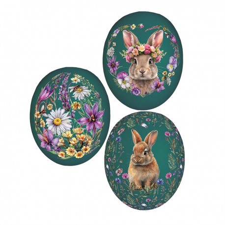 Set de 12 oeufs 12 cm en papier maché (3 assortis) - Floral Couture