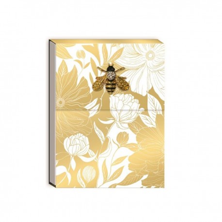 Pocket Carnet de notes avec broche - Golden Botanical (white dahlias)