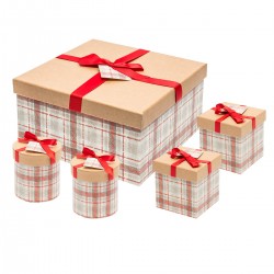 Trinket box bow S/5 - Merry Gray Plaid