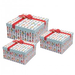 Set de 3 boîtes carrées gigognes MM Noël (ruban) - Nutcrackers