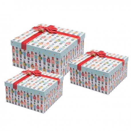 Set de 3 boîtes carrées gigognes MM Noël (ruban) - Nutcrackers