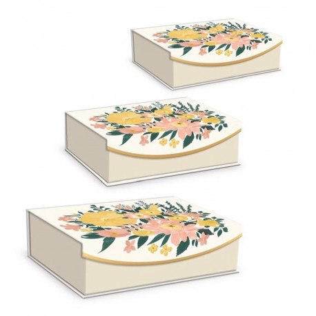 Rectangular box set 3 - Pink garden floral