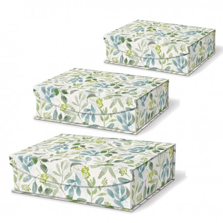 Set de 3 boîtes rectangulaires gigognes GM - Leaf Pattern