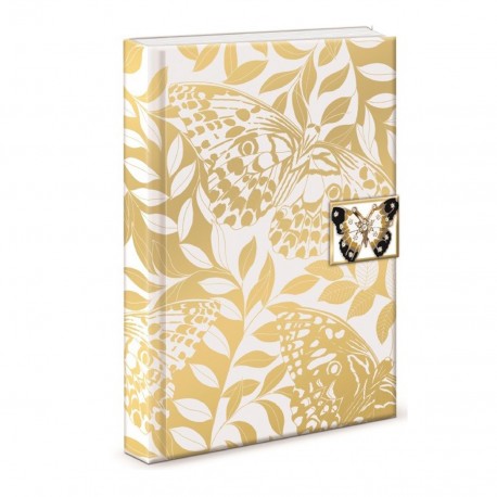 Carnet de notes avec broche - Golden Botanicals (white butterflies)