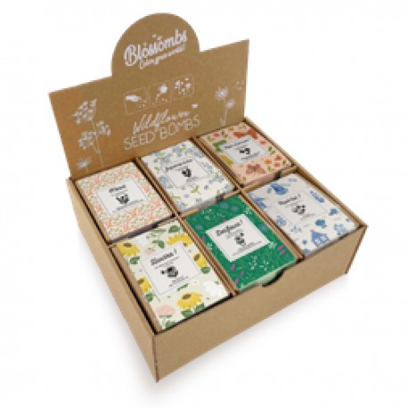 Présentoir 24 coffrets de 4 bombes de fleurs - Herbes du jardin