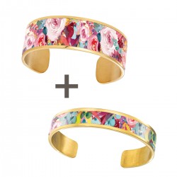 Lot de 2 bracelets manchette 20mm & 8mm - Floral Rose