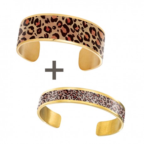 Lot de 2 bracelets manchette (1 de 20mm & 1 de 8mm) - Léopard