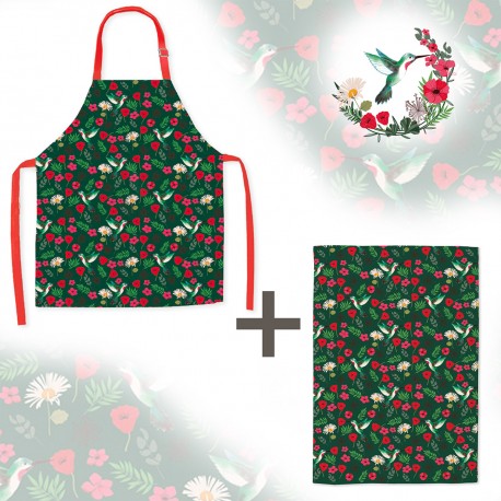 Lot tablier et torchon 100% coton biologique - Colibri