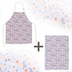 Lot tablier et torchon 100% coton biologique - Liberty Romance
