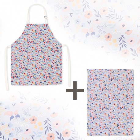 Lot tablier et torchon 100% coton biologique - Liberty Romance