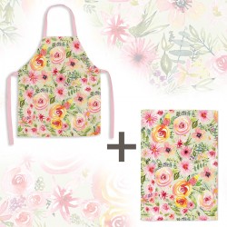 Lot tablier et torchon 100% coton biologique - Spring Floral