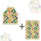 Lot tablier et torchon 100% coton biologique - Flamingo Tropico