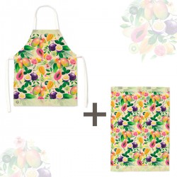 Lot tablier et torchon 100% coton biologique - Flamingo Tropico