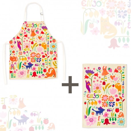 Lot tablier et torchon 100% coton biologique - Enjoy