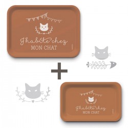 Lot de plateaux rectangulaires kraft (1 S et 1 L) - J'habite chez mon chat