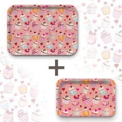 Lot de plateaux rectangulaires kraft (1 S et 1 L) - De l'amour et des cupcakes