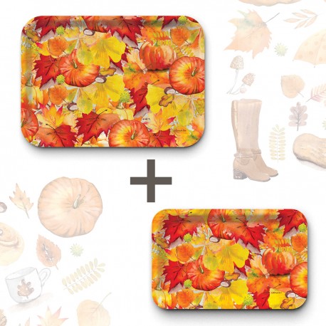Lot de plateaux rectangulaires kraft (1 S et 1 L) - Automne