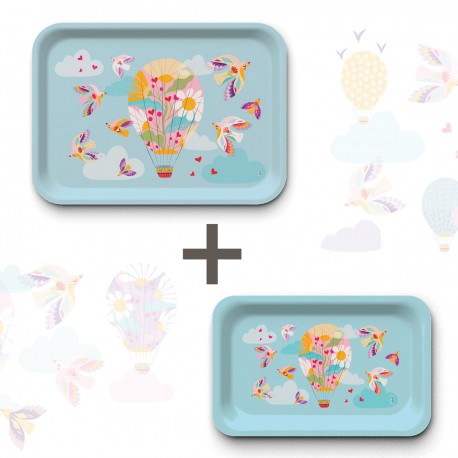 Lot de plateaux rectangulaires kraft (1 S et 1 L) - Montgolfière