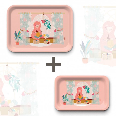 Lot de plateaux rectangulaires kraft (1 S et 1 L) - Tricotine