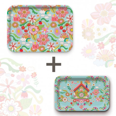 Lot de plateaux rectangulaires kraft (1 S et 1 L) - Psyché Summer